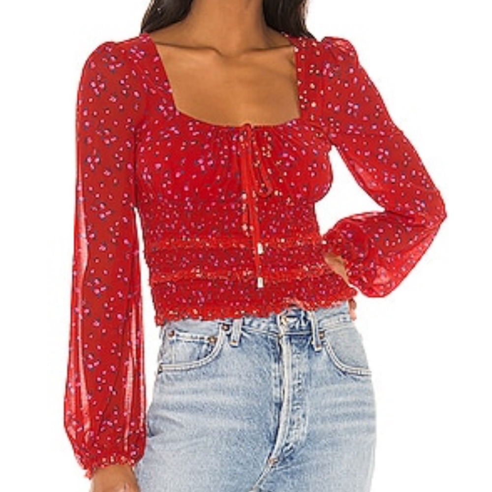 NWT Free People Red Floral Blouse
